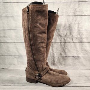 Alberto Fermani Brown Suede Tall Knee High Boots Side Zip Buckle Italy Size 38